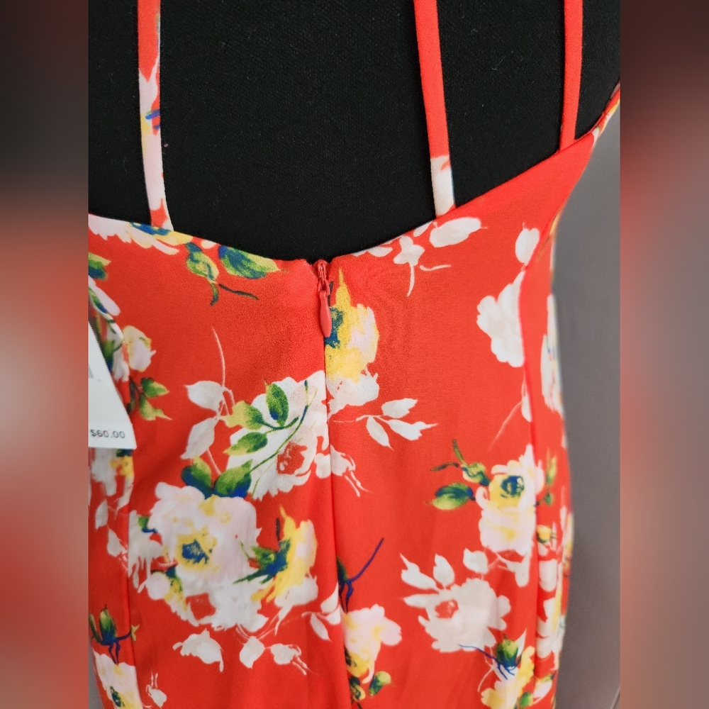 Lush Orange/Red Floral Strappy High Low Dress NWT - Picture 5 of 7